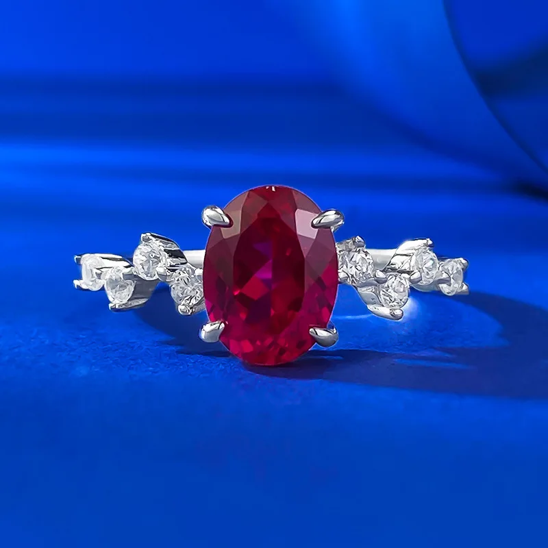 Apaison 6*8 mm Anillo de eternidad de diamante rojo con alto contenido de carbono Joyería de plata de ley 925 para mujer