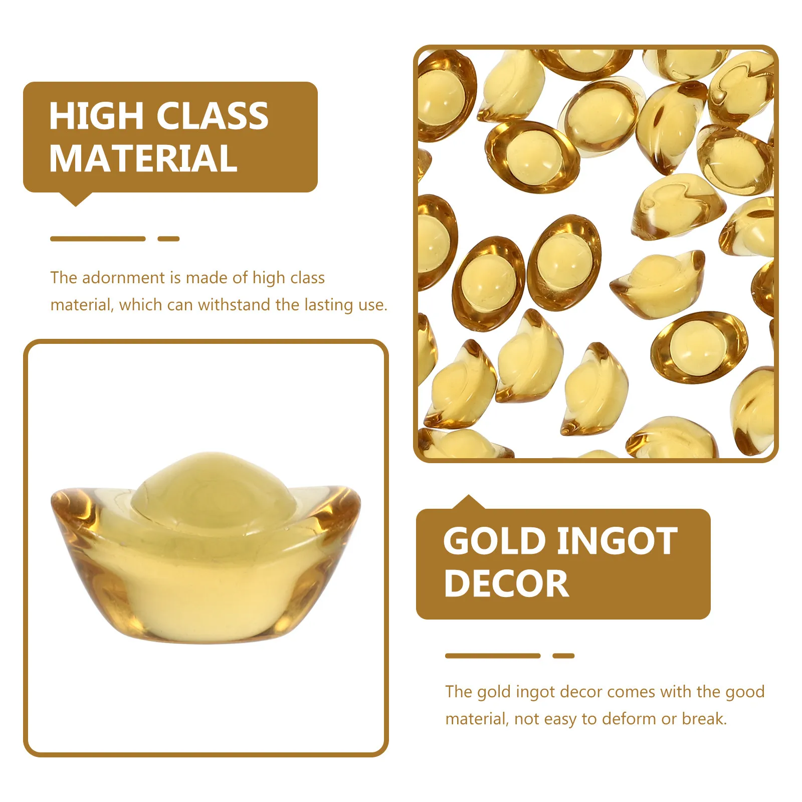 100Pcs Small Crystal Craft Gold Ingot Ornament Exquisite Desktop Decor Stable Flat Bottom Indoor Outdoor Scene Decor Unique