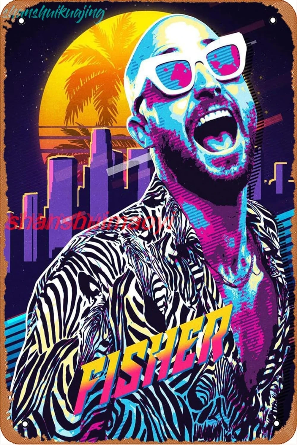Trending Dj Retro 80S FISHER Metal Tin Sign Poster Vintage Art Wall Decor 12 x 8 inch FGDD sign
