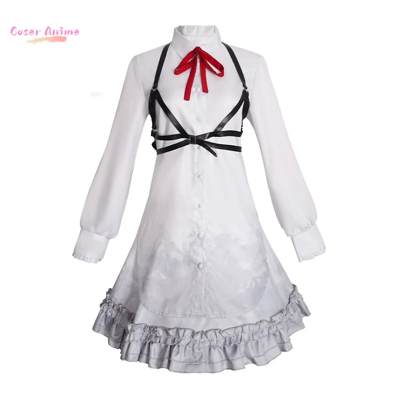 애니메이션 영감을 받은 25ji 팀 의상 화이트 온이언 메이드 긴 소매 드레스