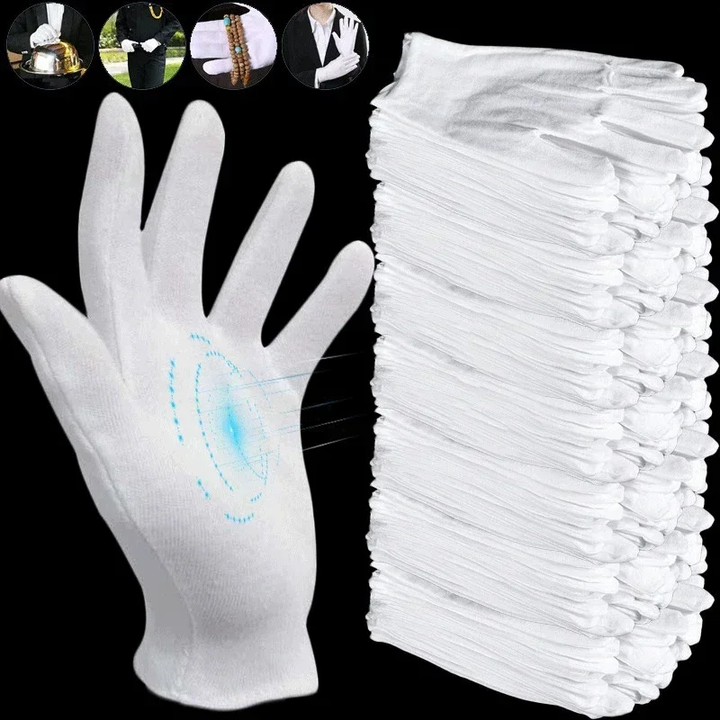 White Cotton Work Gloves Bulk for Dry Handling Film SPA Gloves Ceremonial High Stretch Gloves Household Cleaning Working Tools