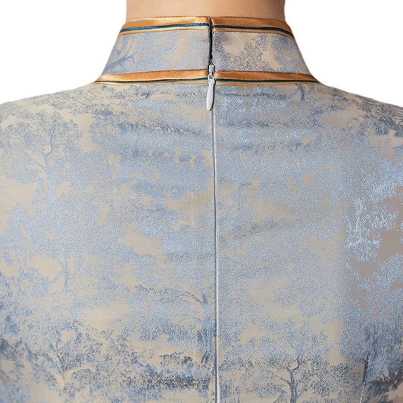 New Vintage National Style Eight Button Long Cheongsam Qipao Women's Dress Improved Party High Quality Real Silk Jacquard