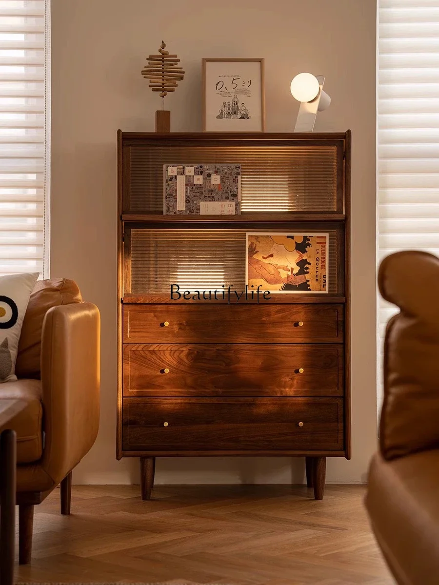 

FG11North America Black Walnut Side Cabinet Display Japanese Solid Wood Bedroom Storage Cabinet