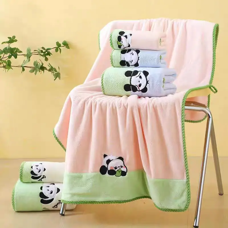 2025 New Panda Bath Towel Set - 2-piece Set - Coral Fleece Thick Absorbent Quick-Drying Towel - Face Towel - For Home Use