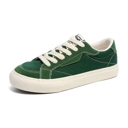 Harajuku style Green Men Canvas Shoes Designer Skateboard Flats Sneakers Man Breathable Vulcanized Shoes Men Low Casual Shoes