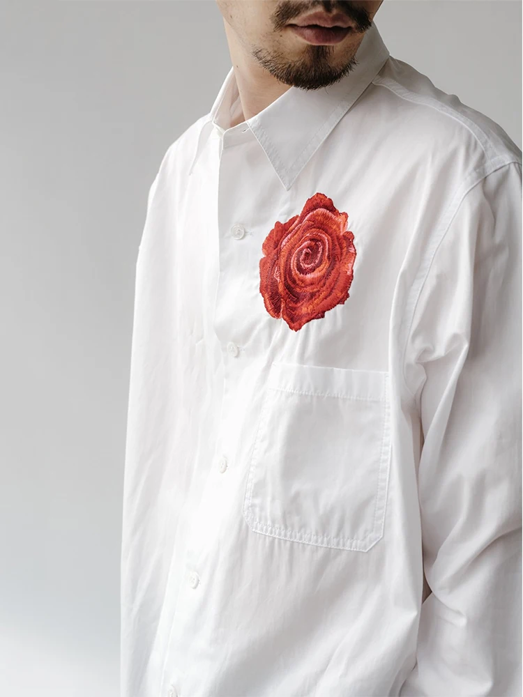 MAMELICCE Flower Embroidery Shirt Loose and large can be worn for both men and women fashionable and comfortable