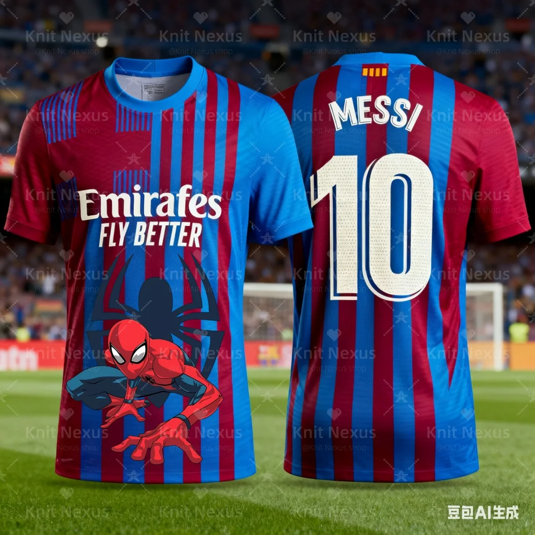 

Человек-паук No. Футбольная майка 10, трикотаж Месси, летняя спортивная футболка с 3D принтом, быстросохнущая мужская футболка, детская одежда, женская футболка