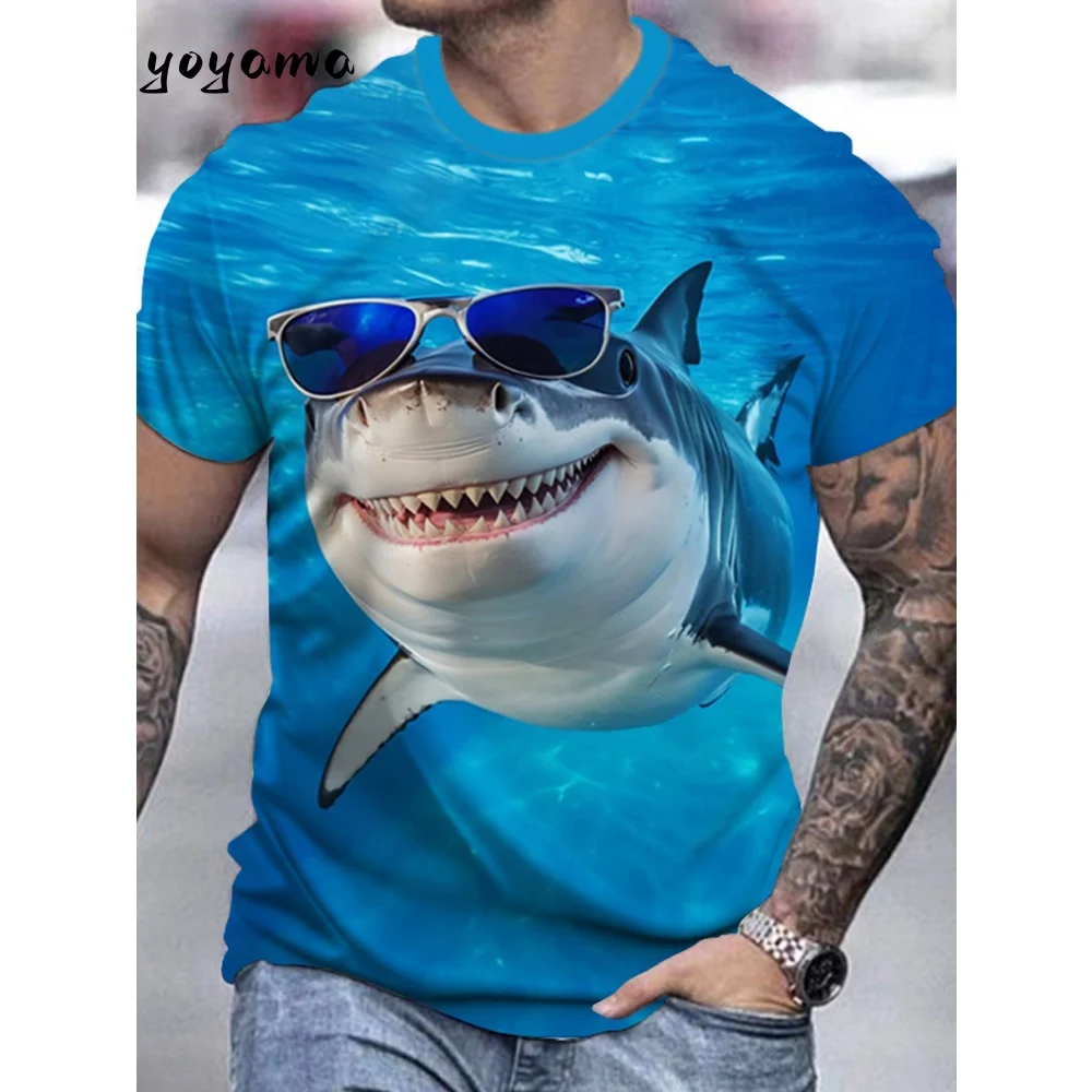 

Trendy Men's T-Shirts Shark Pattern 3D Print Men's Short Sleeved Tee Fashion Versatile Men's Clothing Vintage Casual Men's Tops