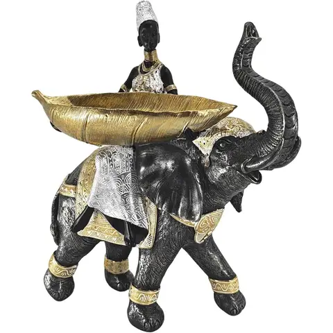 Elephant Statues Tray- 14.5 Animal African Lady Tribal Sculpture Set,Silver Figure Figurines with Tribal Totem Design, Home Deco