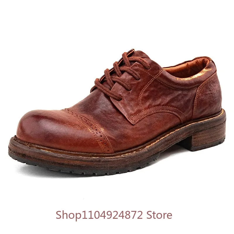 Handmade Genuine Leather Derby Shoes Men's Casual Business Office Cowhide Work Dress Fashion Party Wedding Leather Shoes Male