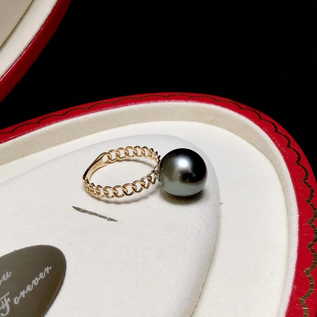 JY Pearl Ring Fine Jewelry Solid 18K Gold Round 11-12mm Nature Sea Water Tahiti Pearls Rings for Women Fine Presents