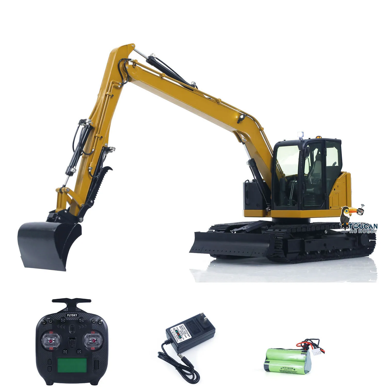 C308 1/14 RC油圧ショベル 4バルブリモコン建設車両 延長アーム ブラシレスモーター 静音 充電器付き