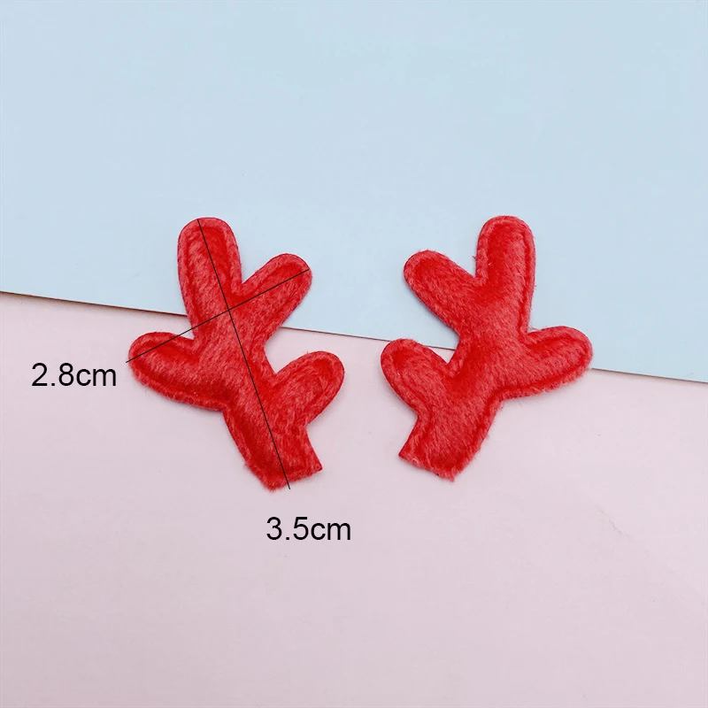 50Pairs/Lot 2.8*3.5CM Two Side Felt 3D Deer Antler Padded Appliques For DIY Christmas Ornaments Hair Clip Decoration Patches