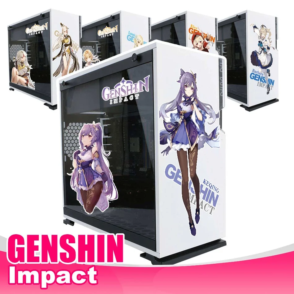 3 pz/set Genshin Impact Stickers per custodia per PC Mid Tower Computer Decor Decal impermeabile rimovibile Gaming Anime Cute Girl Sticker