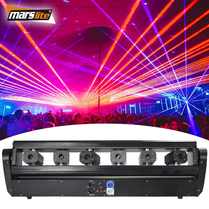 Marslite 6 Eye Laser Wide Six Eye Swing Laser Moving Head Light Beam RGB 3in1 Club Dj Laser Moving Head