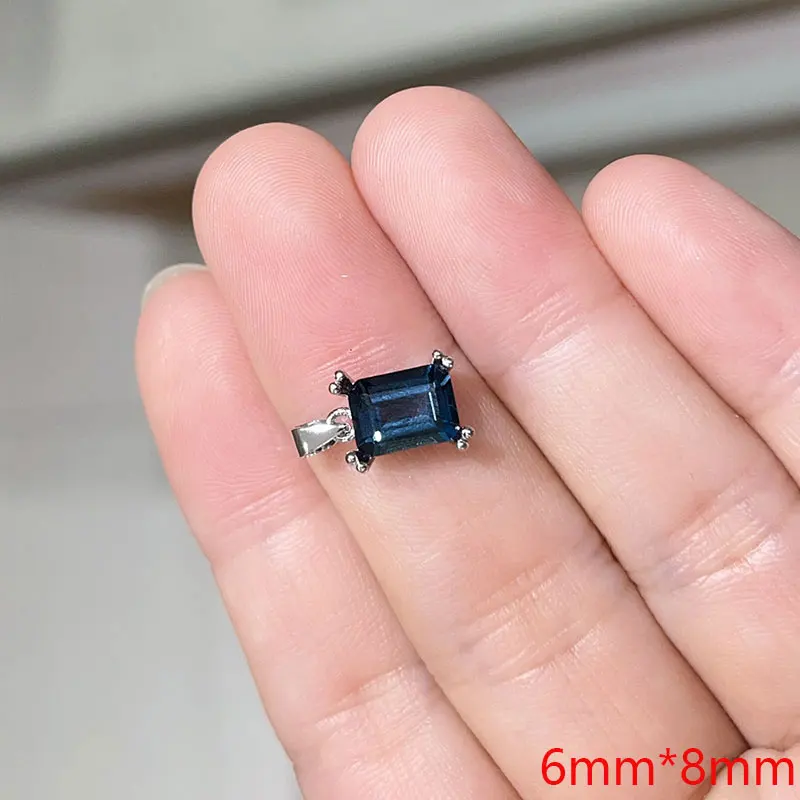 

Real London Blue Topaz Pendant 6mm*8mm 1.2ct Natural Topaz Pendant 925 Silver Ring 18K Gold Blue Gemstone Jewelry