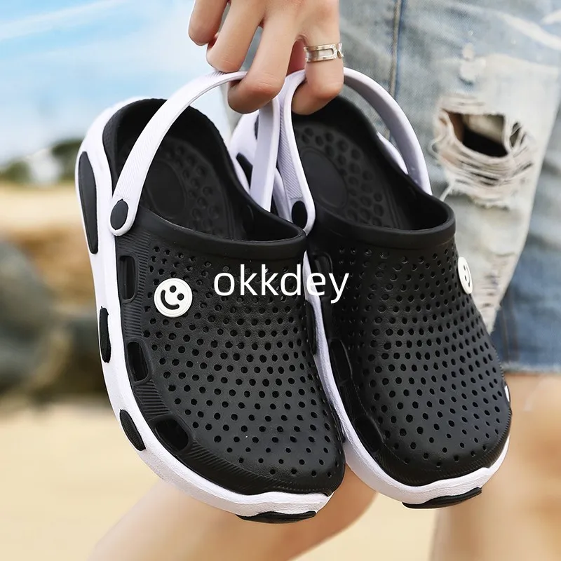 Slippers for Man Fashion Beach Outdoor Wading Shoes Baotou Hole Shoes for Men Breathable Sport Casual Indoor Slippers New Summer