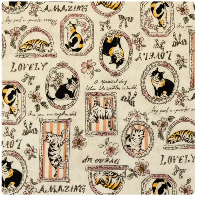 

Retro Cartoon Cat Print Pure Cotton Fabric, Handmade DIY Patchwork, Dress, Shirt, Headcloth Sewing Material, M40