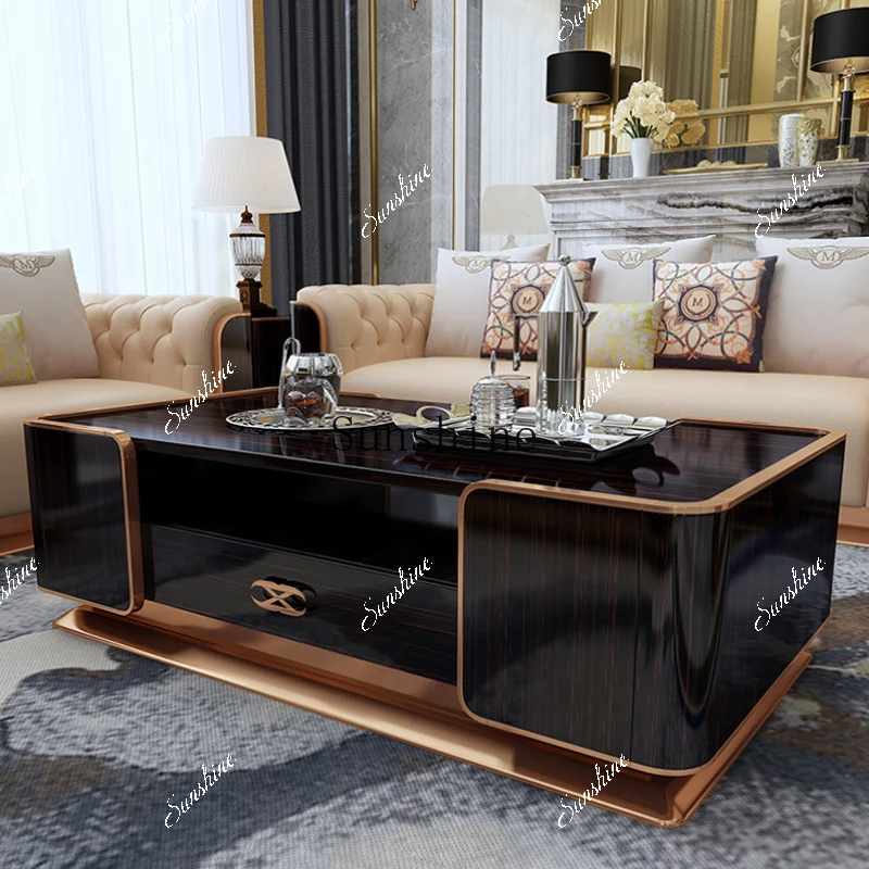 American light luxury solid wood TV cabinet coffee table combination simple living room tea table  FT