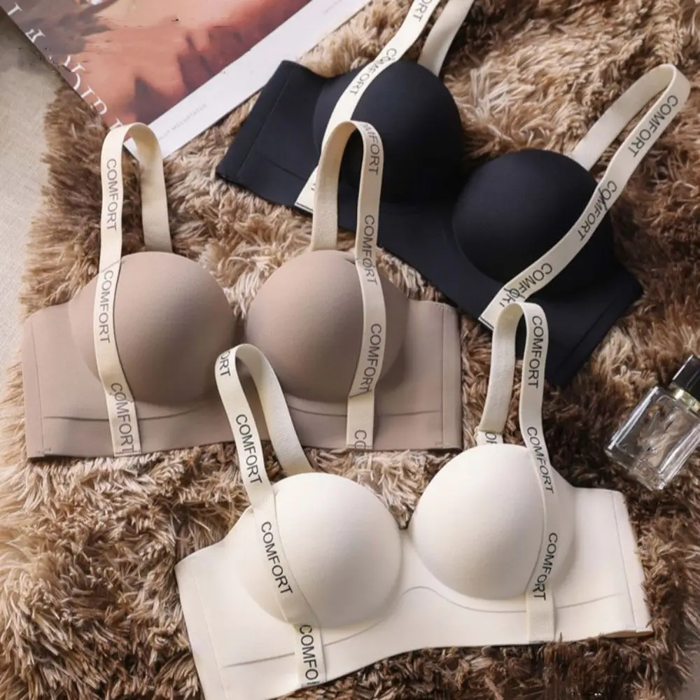 Solid Color Thin Bra Without Underwire Slim Style Push-up Bra Breathable and Comfortable Bra Traceless Simple Glossy Underwear