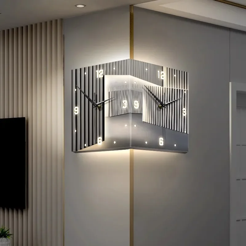 Abstract and simple, living room corner clock, household double-sided corner clock, wall hanging without punching