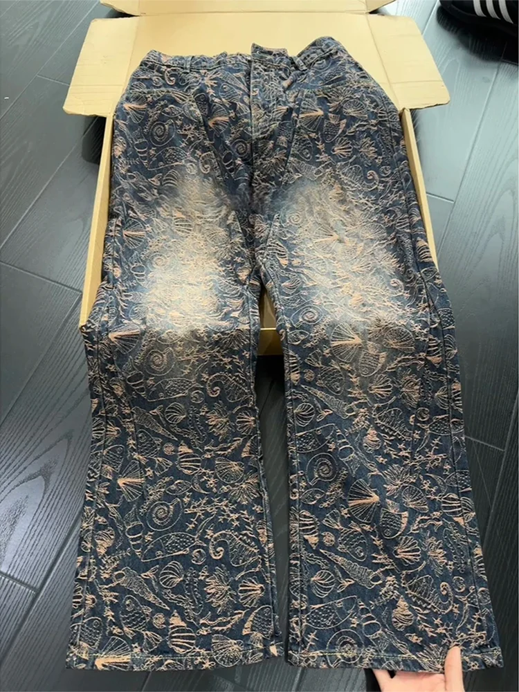 

Джинсы Cleanfit с цветочным принтом, унисекс, осенние, в американском ретро-стиле, прямые, с легким расклешением, с высокой талией, для увеличения роста