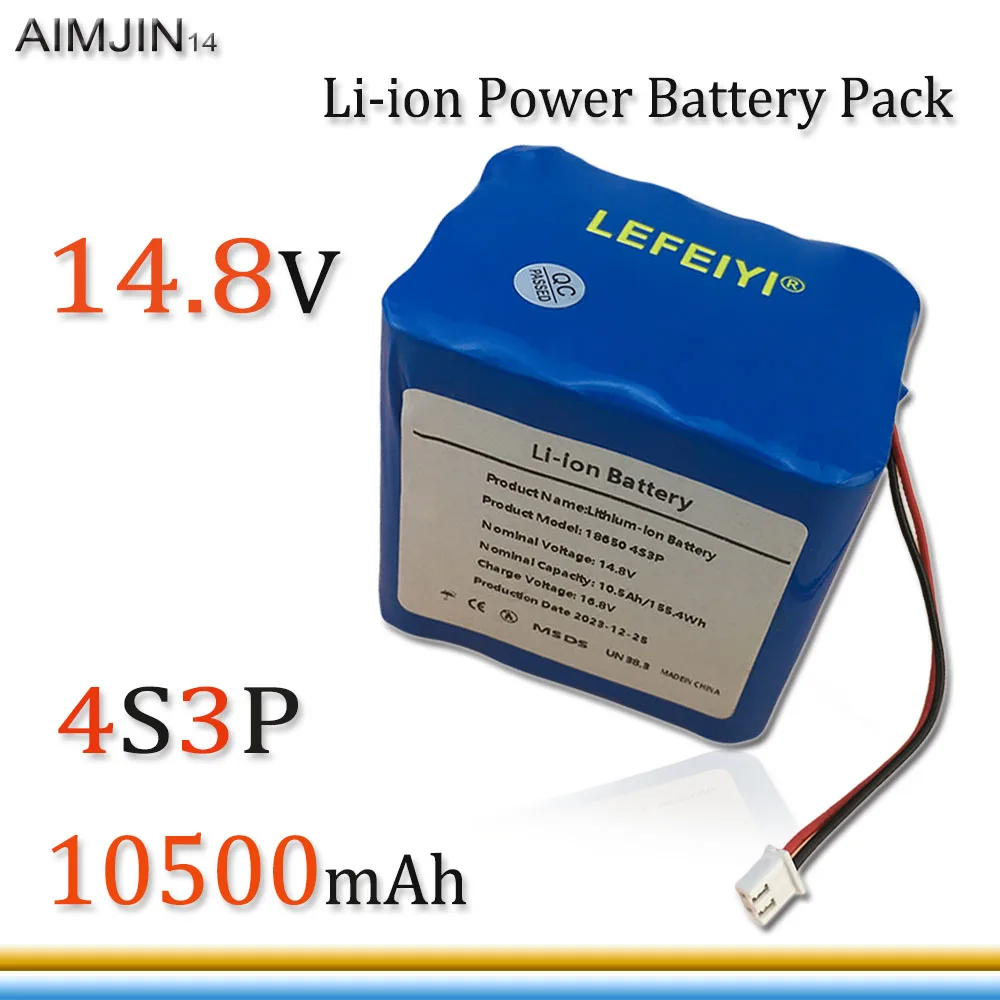 

14.8V 10.5Ah High Capacity 18650 4S3P 16.8V Rechargeable Li-ion Power Battery Pack 155.4Wh High-Power