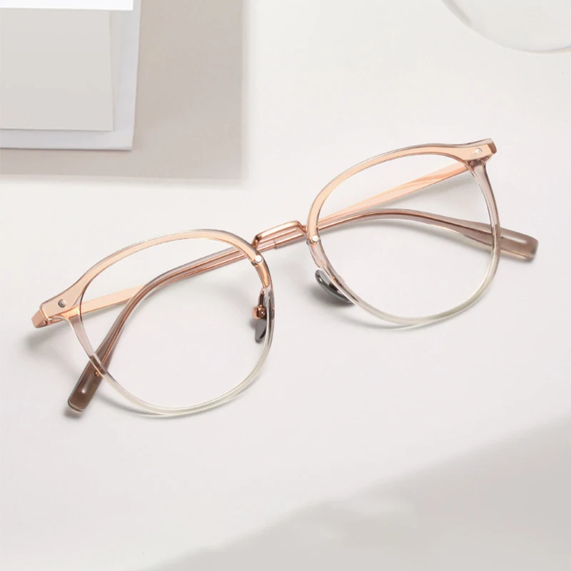

Pure Titanium + TR Glasses Frame Women Ultra-light Retro Round Eyewear Super Tough Mirror Legs Gradient Spectacles