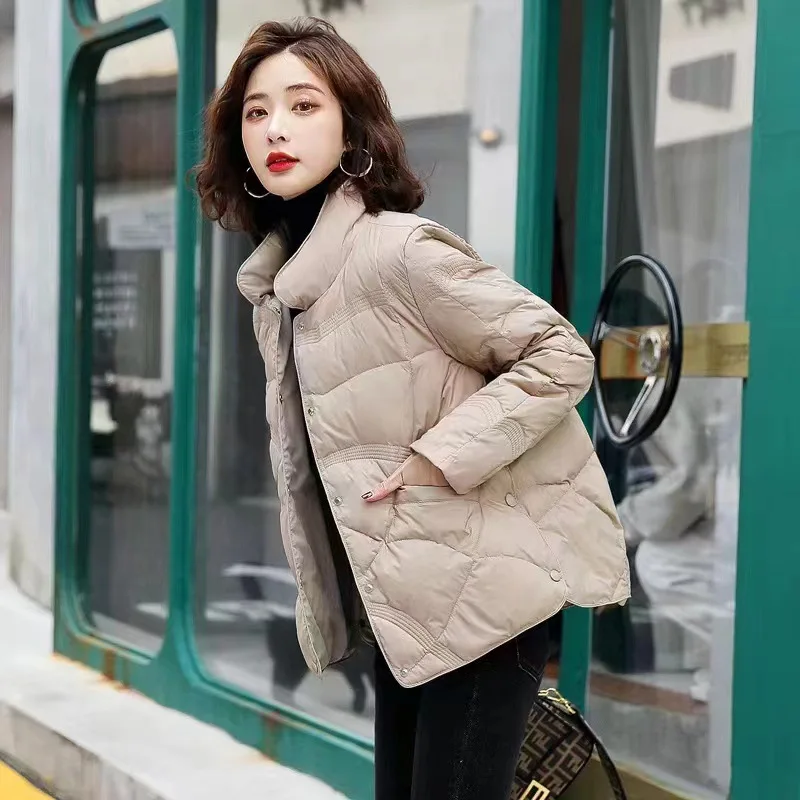 

High Quality Lightweight Duck down Jacket Women's Winter Short Style Korean Version Flat Lake down Coat Warm Fluffy Long Sleeve
