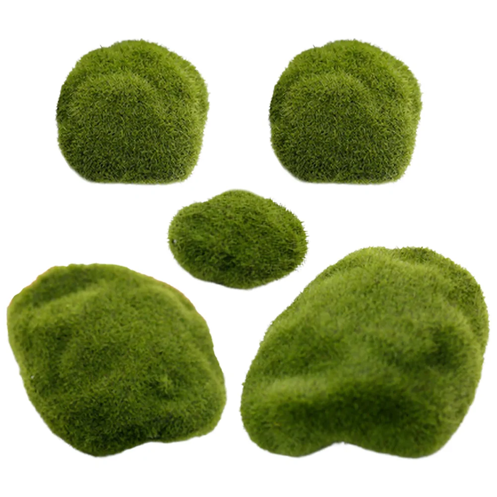 

5Pcs Artificial Moss Stone Rocks Lifelike Faux Moss Decor for Garden Bonsai Micro Landscape Stone Decoration Outdoor Adornments