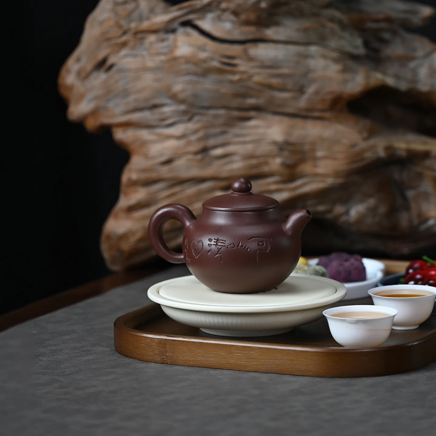 Original Mineral Purple Clay Hand-Carved Persimmon Round Large Capacity Yixing Zisha Teapot Kung Fu Pot Set Tea Utensil 350ML