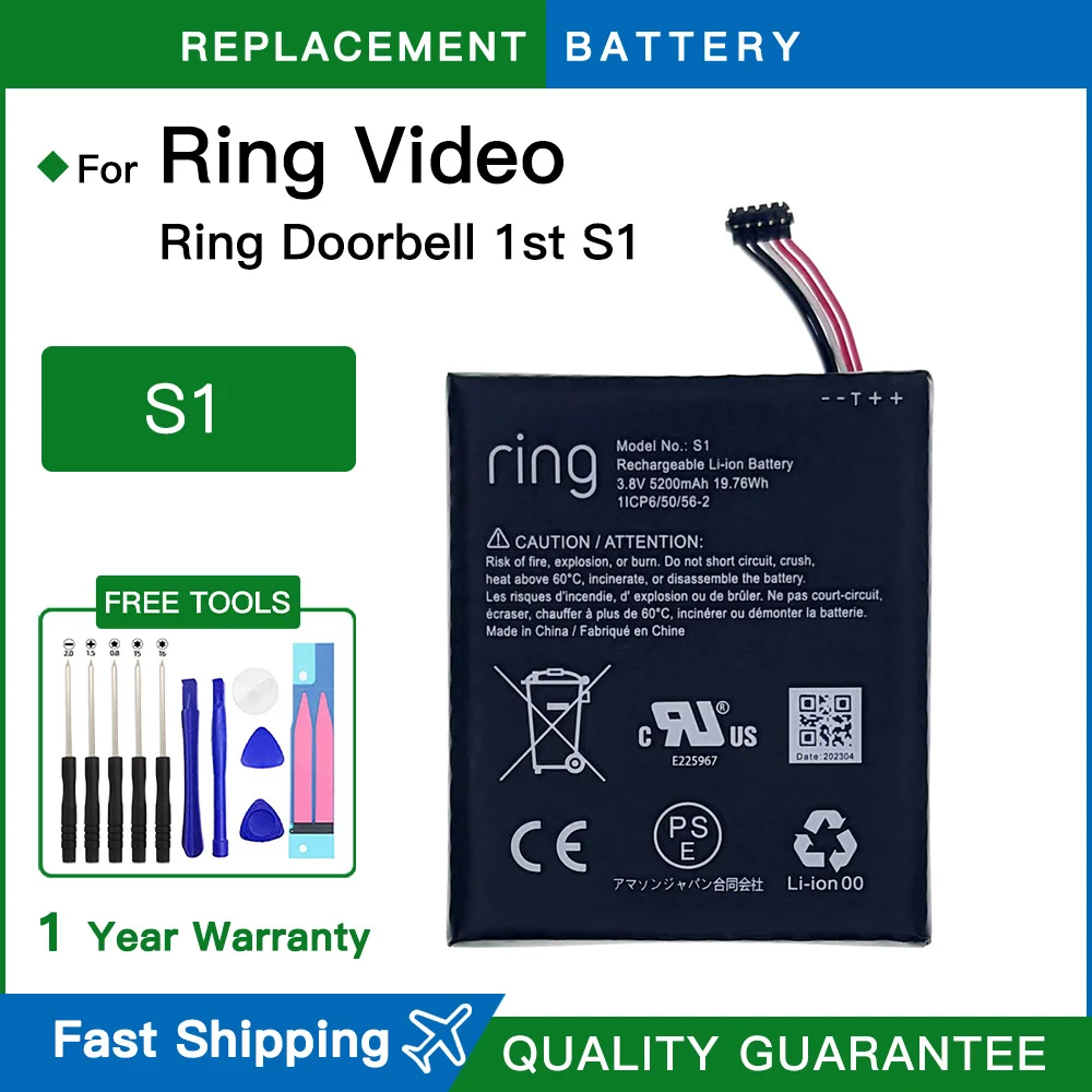 Brand New S1 S2 Replacement Battery For Ring 5UM5E5 Video Doorbell 1 2 Generation Ring 1st 2nd Doorbell Batteries Batteria+Tools
