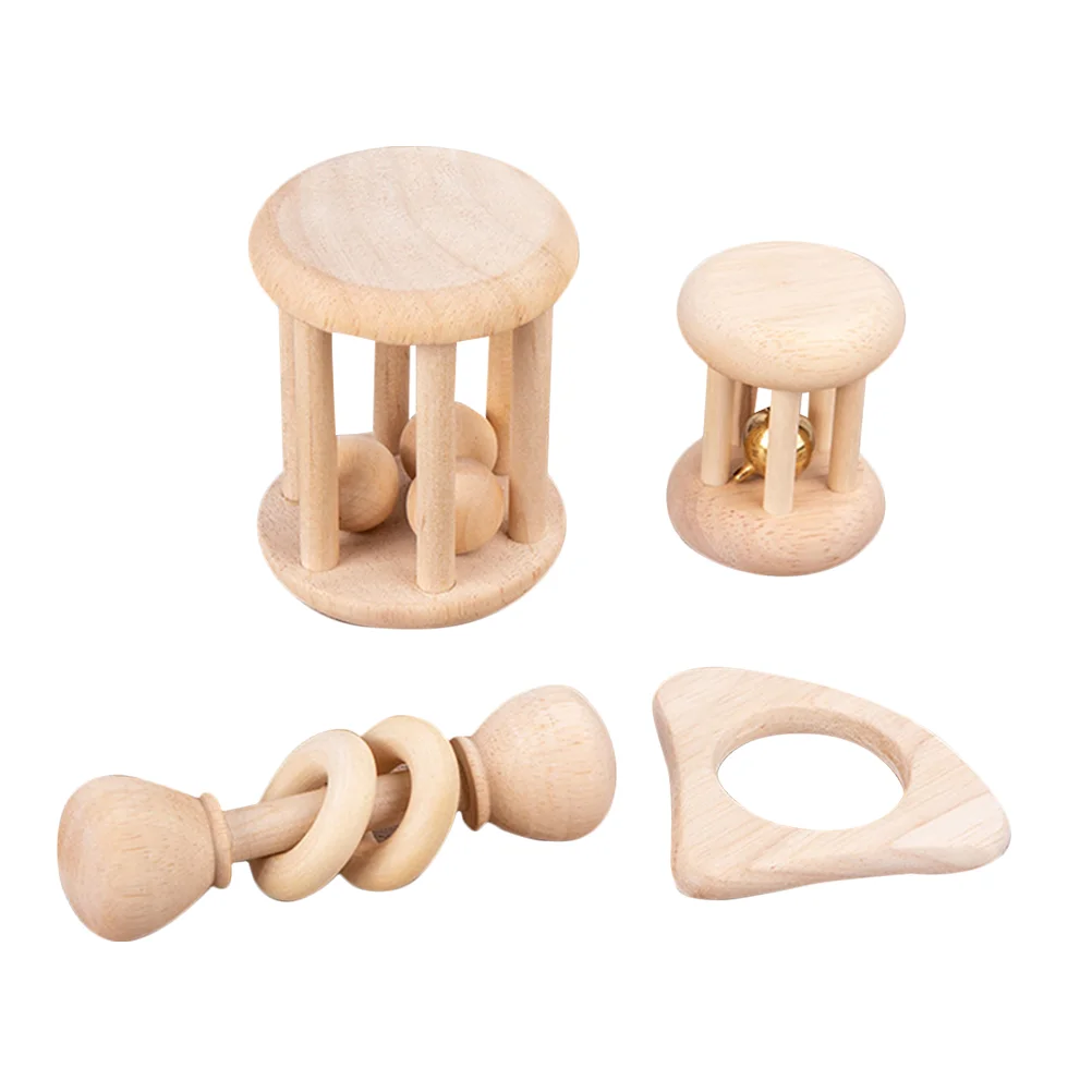 4 Pcs Rattle The Bell Toddler Rocker Boys Toys Infant Funny Baby Rattles Wooden