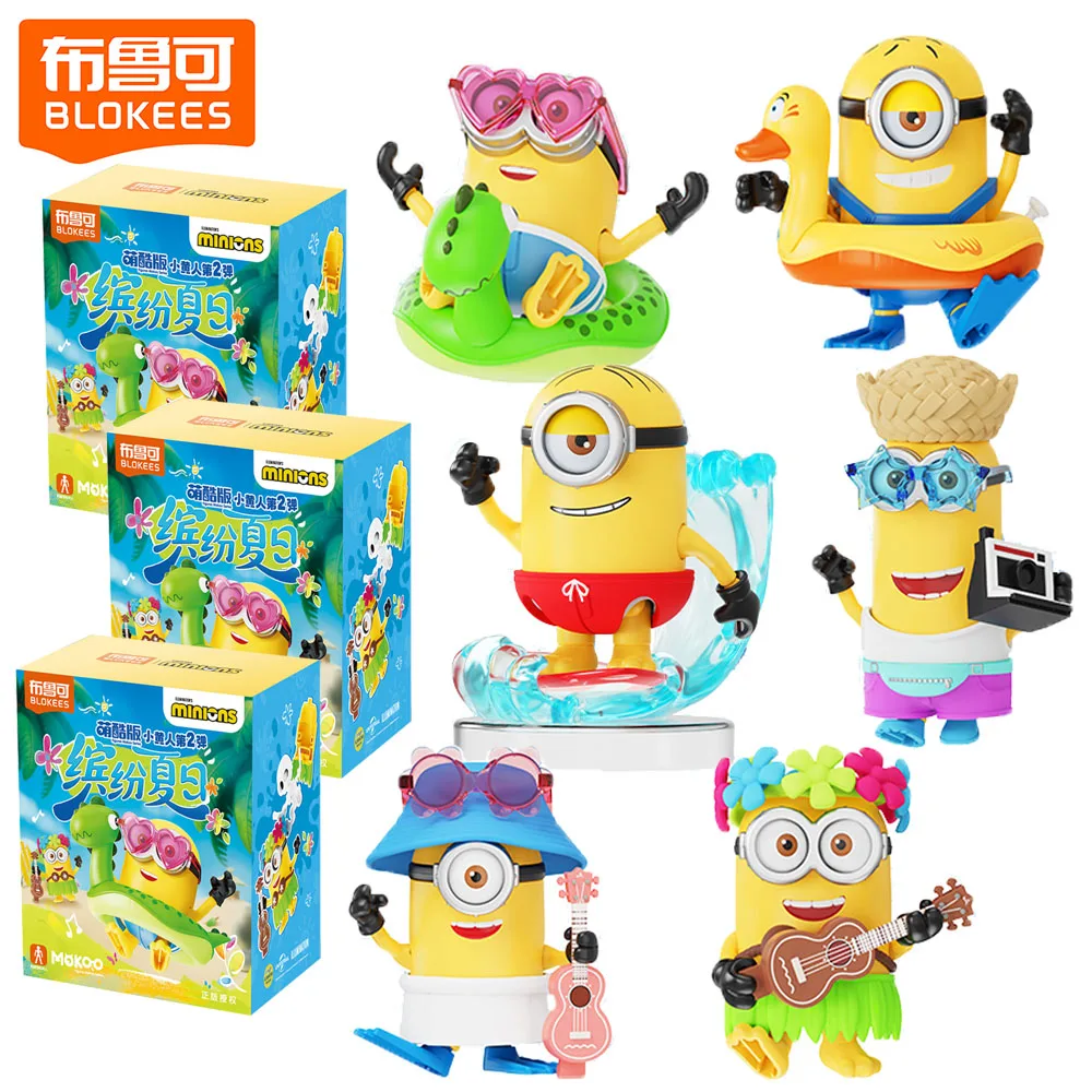 

Original BLOKEES Minions Colorful Summer Series Blind Box Cute Version CARL STUART DAVE Model Building Blocks Toys Kids Gifts