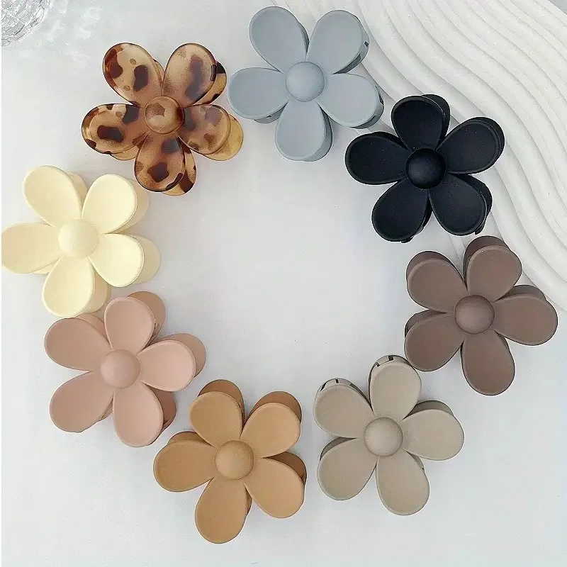 8/Set of WOMEN\'S Fashion Flower Clip Frosted Small Hair Clip Macaron Color Flower Clip Neutral Color Flower Clip