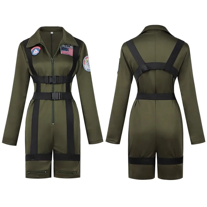 

354552.Sexy Lady American Airforce Military Pilot Costume Carnival Top Gun Maverick Flight Uniform Cosplay Halloween Fancy Party