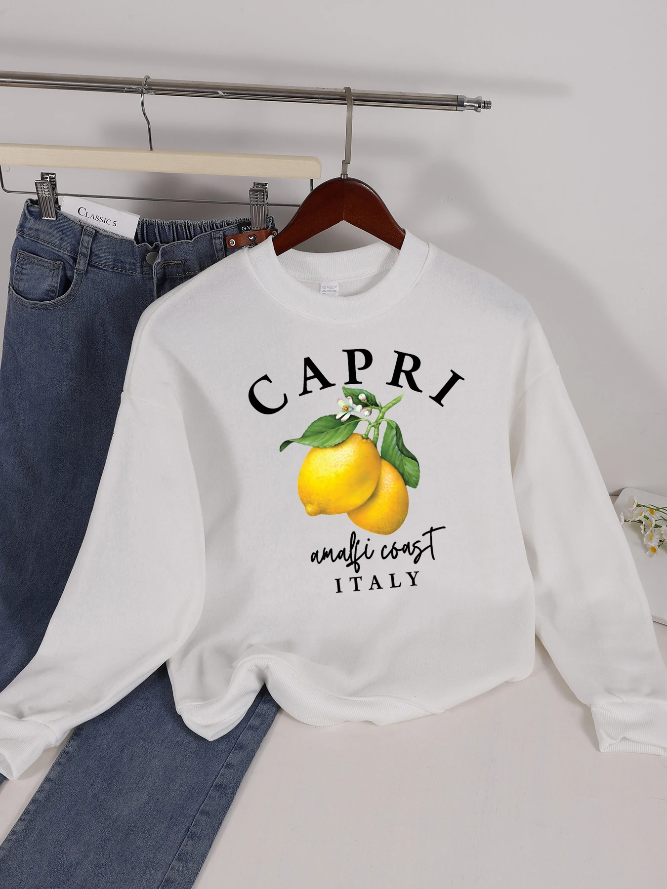 

Capri Amalfi Coast, Италия, лимонный свитшот с принтом фруктов, женская повседневная уличная одежда Y2K, теплые пуловеры с меховой подкладкой, флисовая одежда с круглым вырезом