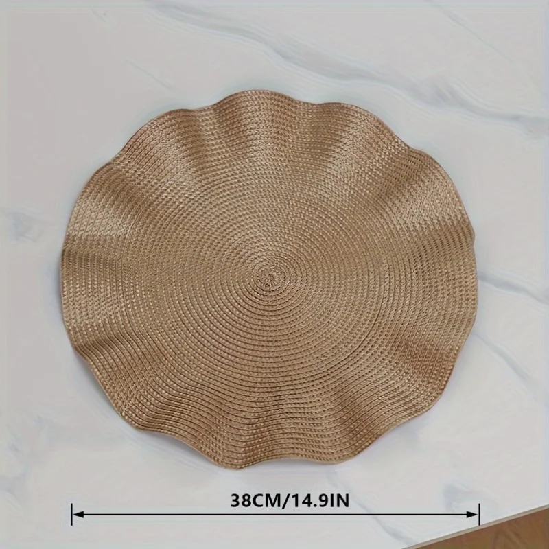 둥근 플레이스매트 6개 세트, 러플 짜임 플레이스매트, 세탁 가능 식탁 매트, 열에 강하고 미끄럼 방지 원형 플레이스매트