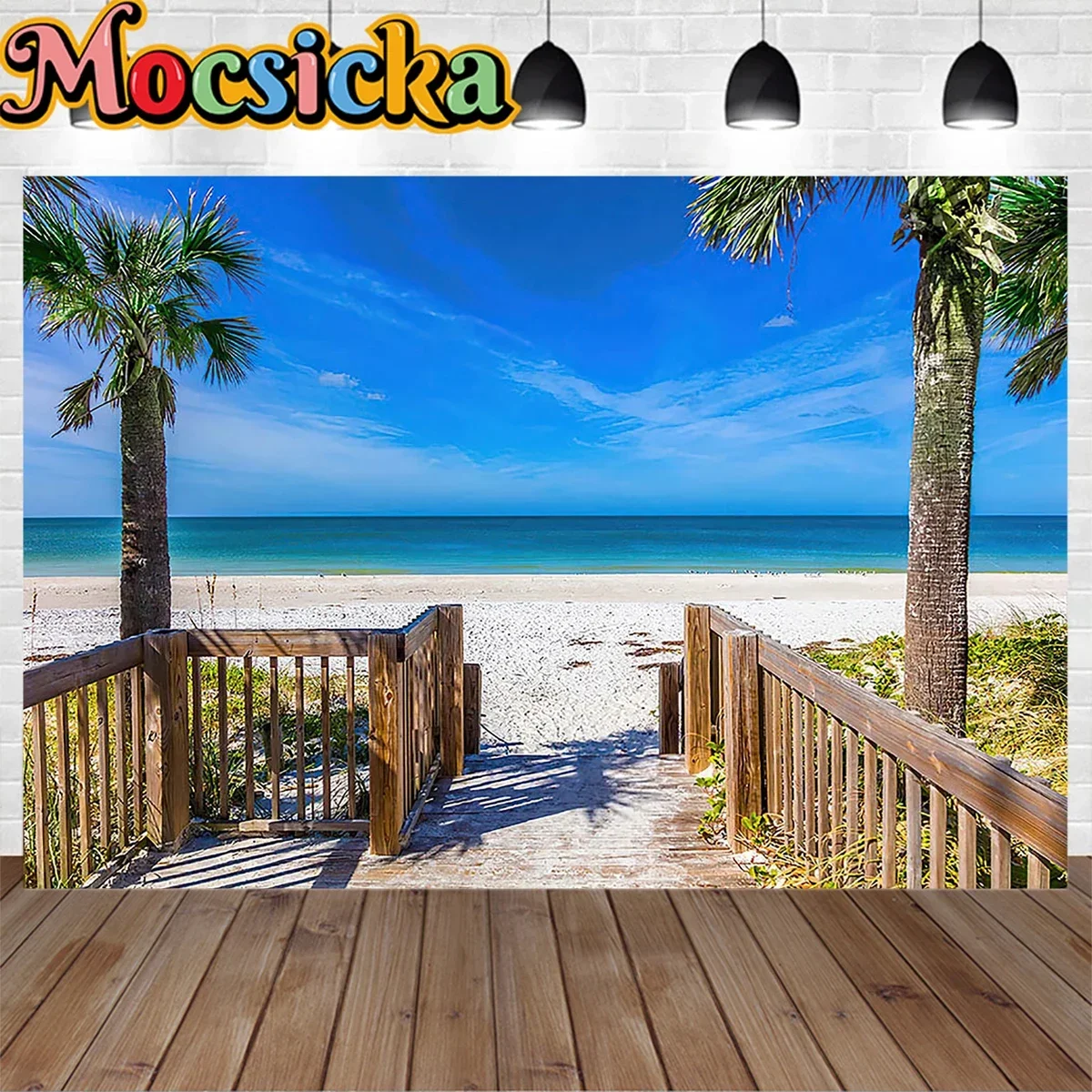 Mocsicka Beach Seaside Studio Photo Shoot Props Decor Wooden Fences Blue Sky Background Summer Wedding Birthday Party Backdrop