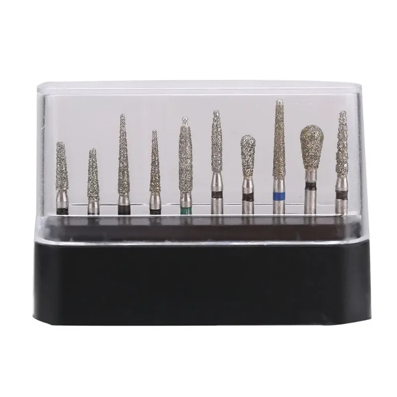 10Pcs/set Dental Diamond Burs Drill 1.6mm High Speed Handpiece Emery Bits Kits Dentist Ceramics Teeth Polisher Whitening Tools