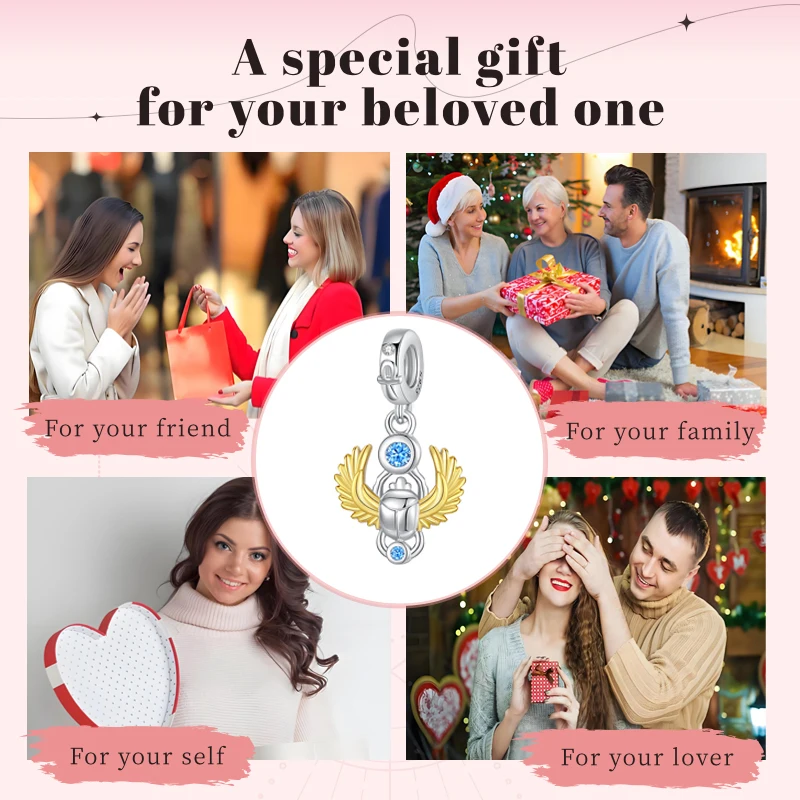 خنفساء مصرية مقدسة تتدلى سحر للنساء ، الخرز الفضي الإسترليني ، يناسب أساور سلسلة الثعبان والقلائد والمجوهرات #6