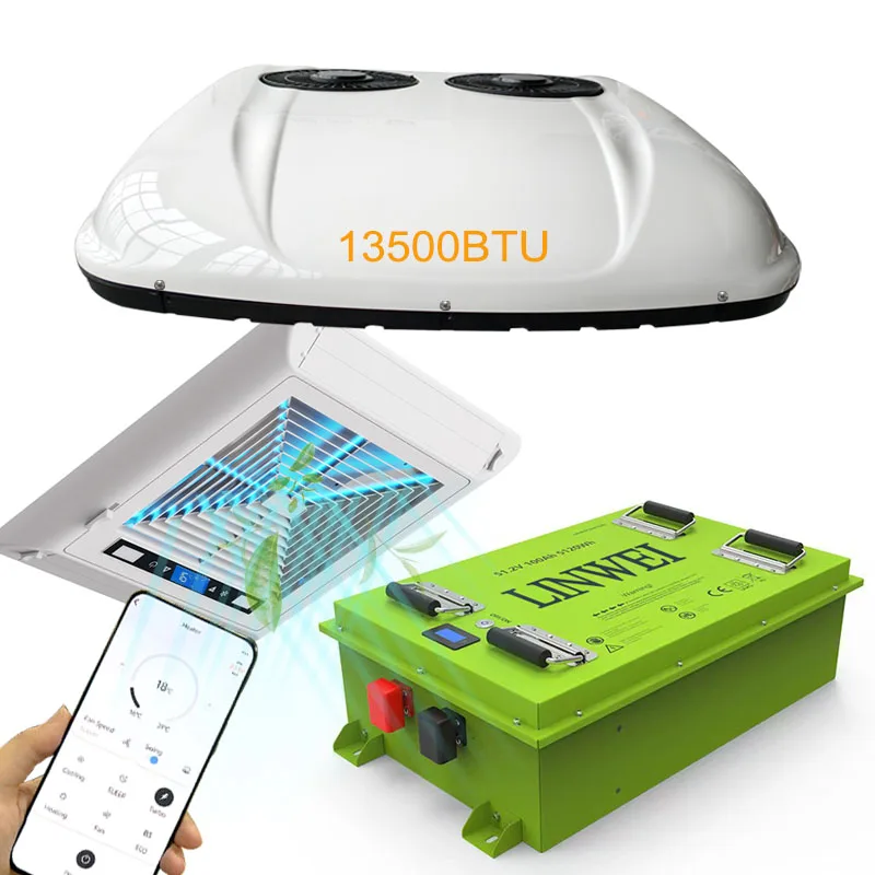 2025 RV Rooftop Air Conditioner Heating And Cooling 12v RV Ceiling AC Unit R32 Ceiling Unit 10000BTU With Battery Solution