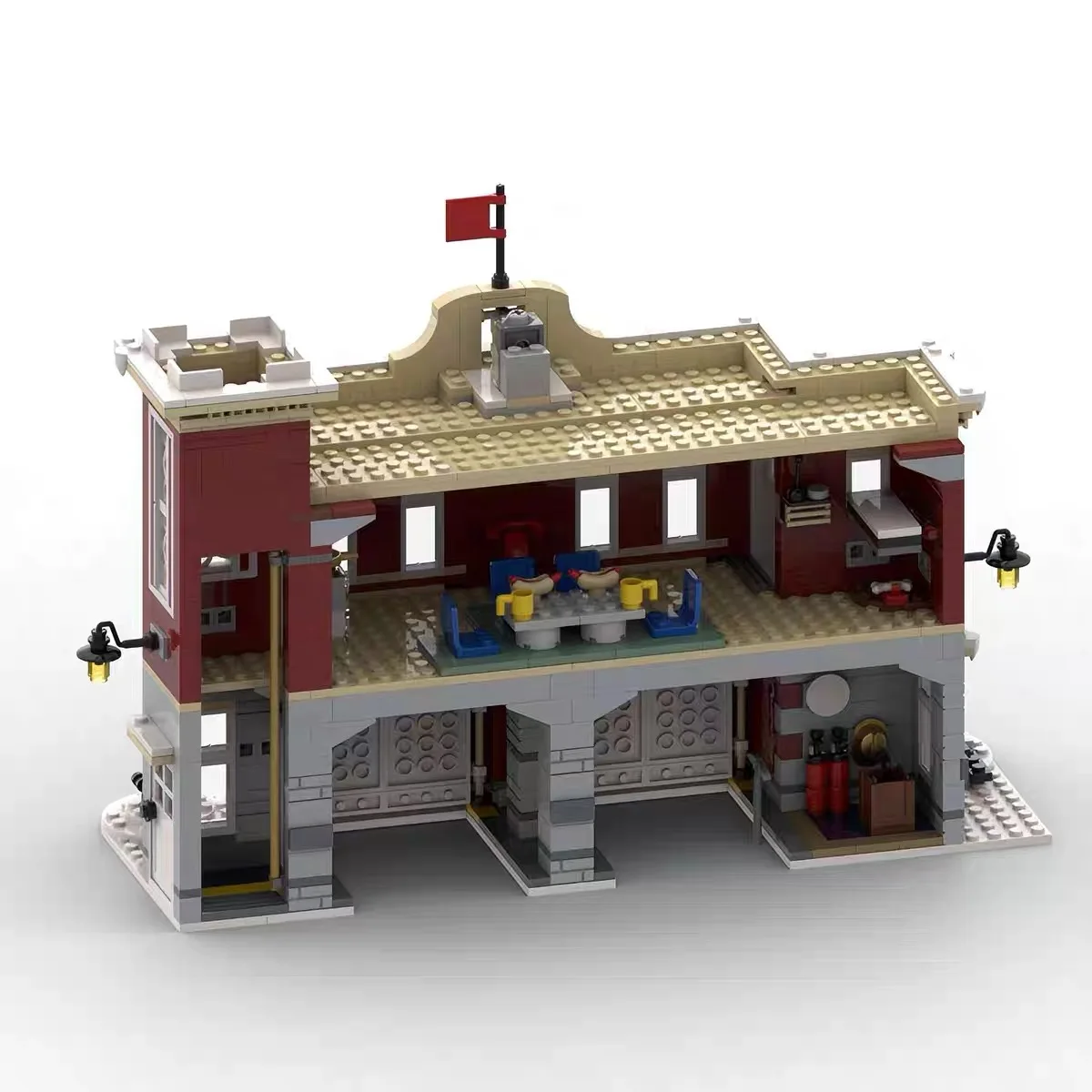 MOC – Kit de blocs de construction de modèle de Station de pompiers de Village d'hiver, briques modulaires avec vue sur la rue, Puzzle d'assemblage, jouet à monter soi-même, cadeaux pour enfants