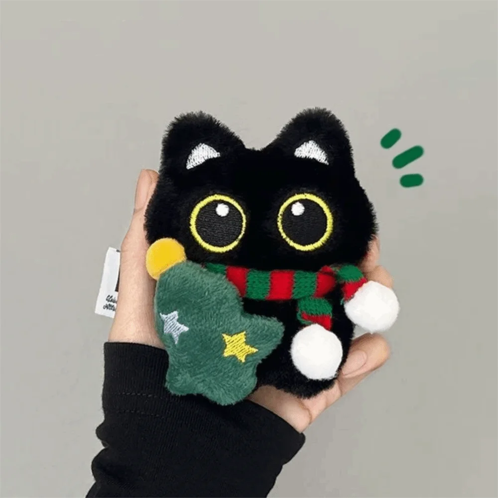 Cute Soft Fluffy Pendant Keychain Cartoon Kawaii Christmas Cat Keyring Stuffed Doll Pendant Xmas Holiday