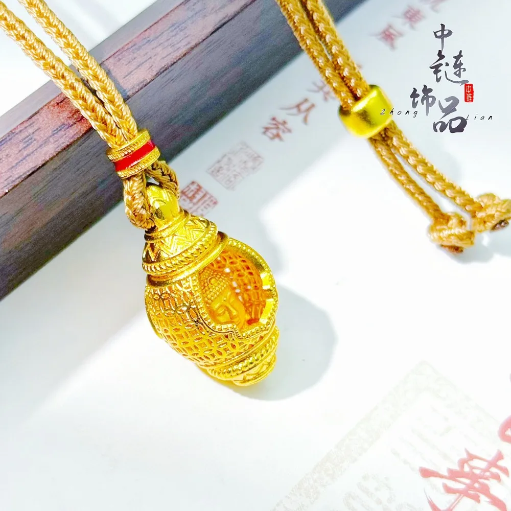 Hollowed-out gold wire coin-pattern Buddha head pendant as a portable Buddha statue 9999gold