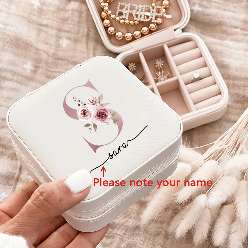 

Personalized Jewelry Box Custom Name Ring Boxes Travel Jewellery Case Wedding Proposal Birthday Christmas Valentine Gift for Her