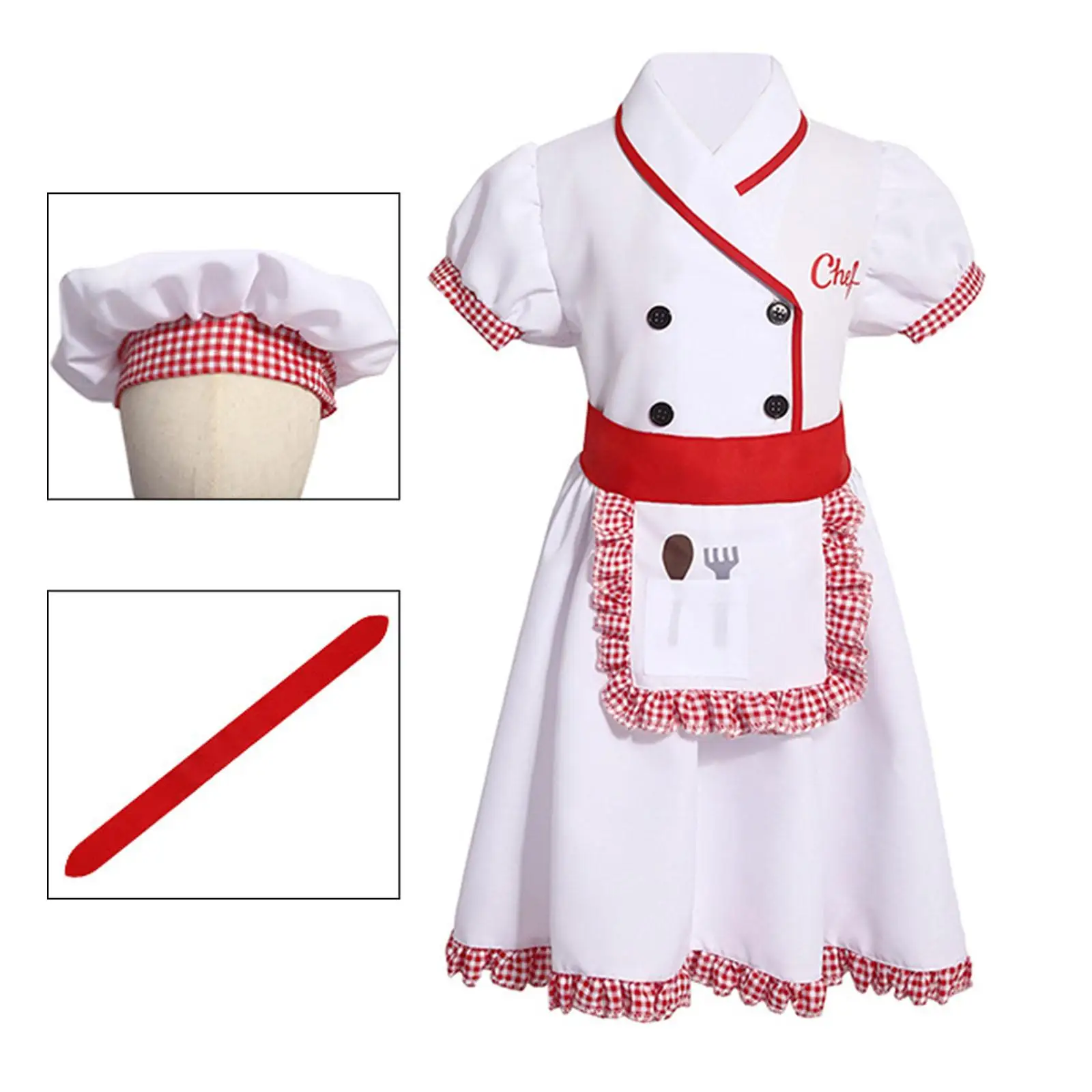 Chef Costume for Kids Baking Uniform Costume Accessories Kids Cooking Baking Set for Chef Role Playing Stage Performance Party view 4