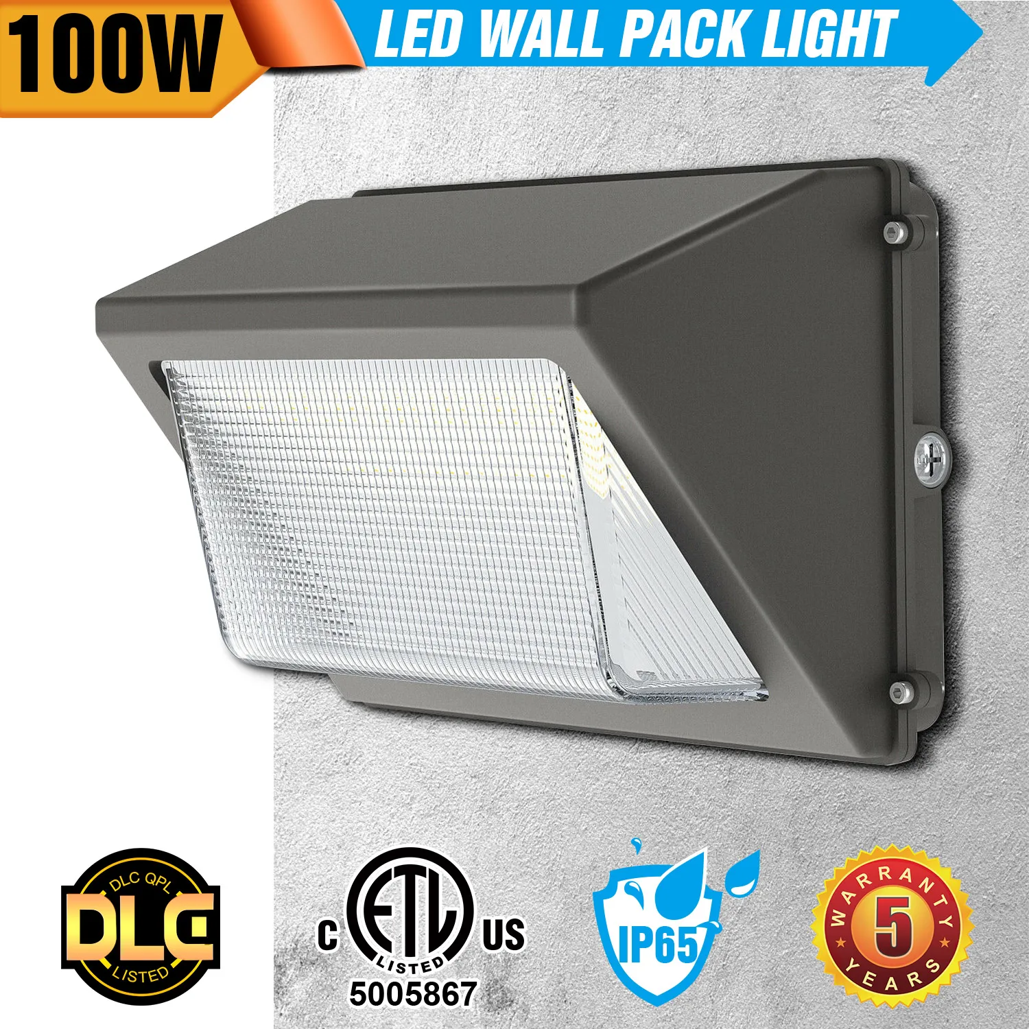 100W LED Wall Light with Photocell IP65 Outdoor Waterproof AC100-277V 5 Years Warranty Dusk To Dawn LED Wall Pack Light