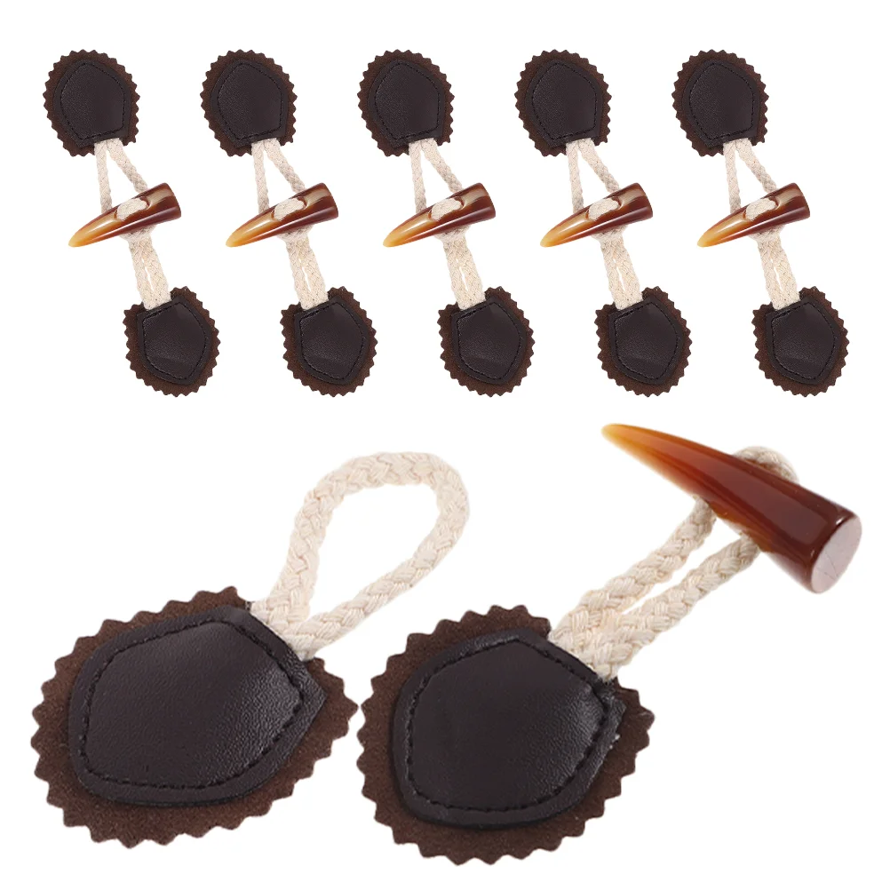 6 Pairs Horn Buttons Toggle Closures for Clothing Sew Duffle Coat Backpack Hiking Loops Toggles Coats Pu Covered