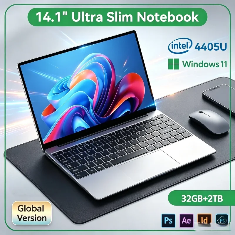 LENO 14.1" Ultra Slim Laptop Intel 4405U 16GB/32GB RAM Windows 11 Backlit Keyboard Business Lightweight Notebook Computer PC